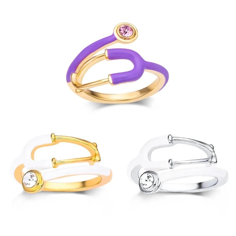 Nurses Doctor Stethoscope Ring Crystal Stethoscope Enamel Rings Women's Graduation Birthday Gift Jewelry
