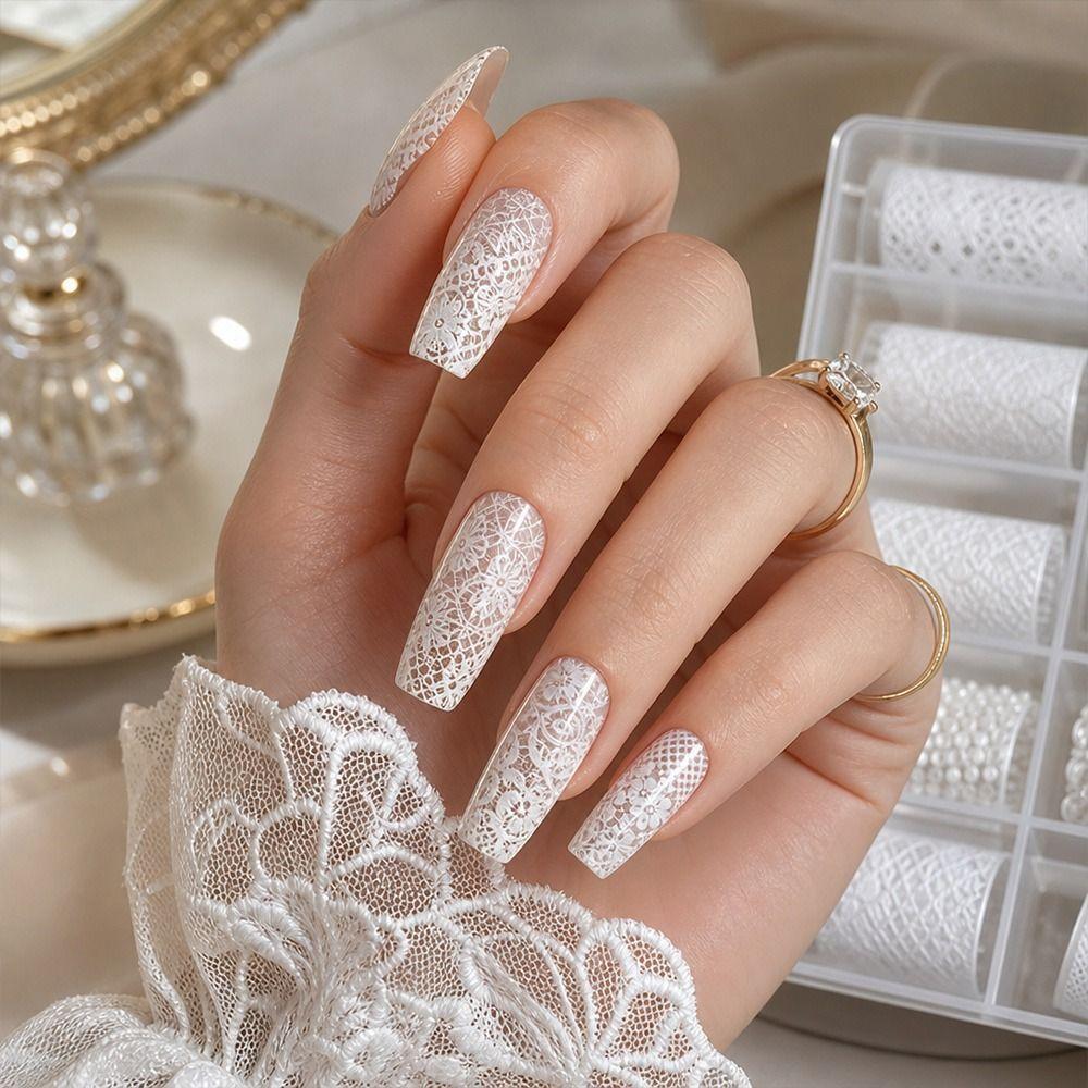 Iridescent Nail Transfer Stickers Lace Design Nail Decals Fashion Transfer Paper  Nail Decoration