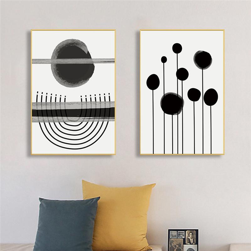 Geometric Abstract Canvas Painting Black Ink Line Wall Art Poster and Print Pictures Noridc Minimalism Living Room Home Decor