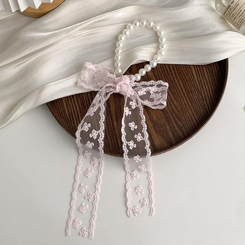 Collarbone Chain Versatile Spring and Autumn Fashion Neck Care Silk Scarf Headband Pearl Necklace Tie Hair Band Lace Streamer