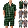 Men's Short Sleeve Button Down Pajama Set with Hemmed Shorts Soft Casual Sleepwear Lounge Set Available In Sizes S To XXXXL