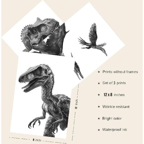 Dinosaur Poster T-Rex Print For Kids Decor Vintage Dinosaur Canvas Wall Art For Modern Family Decor (8×12 inch,Set of 6, Unframed)