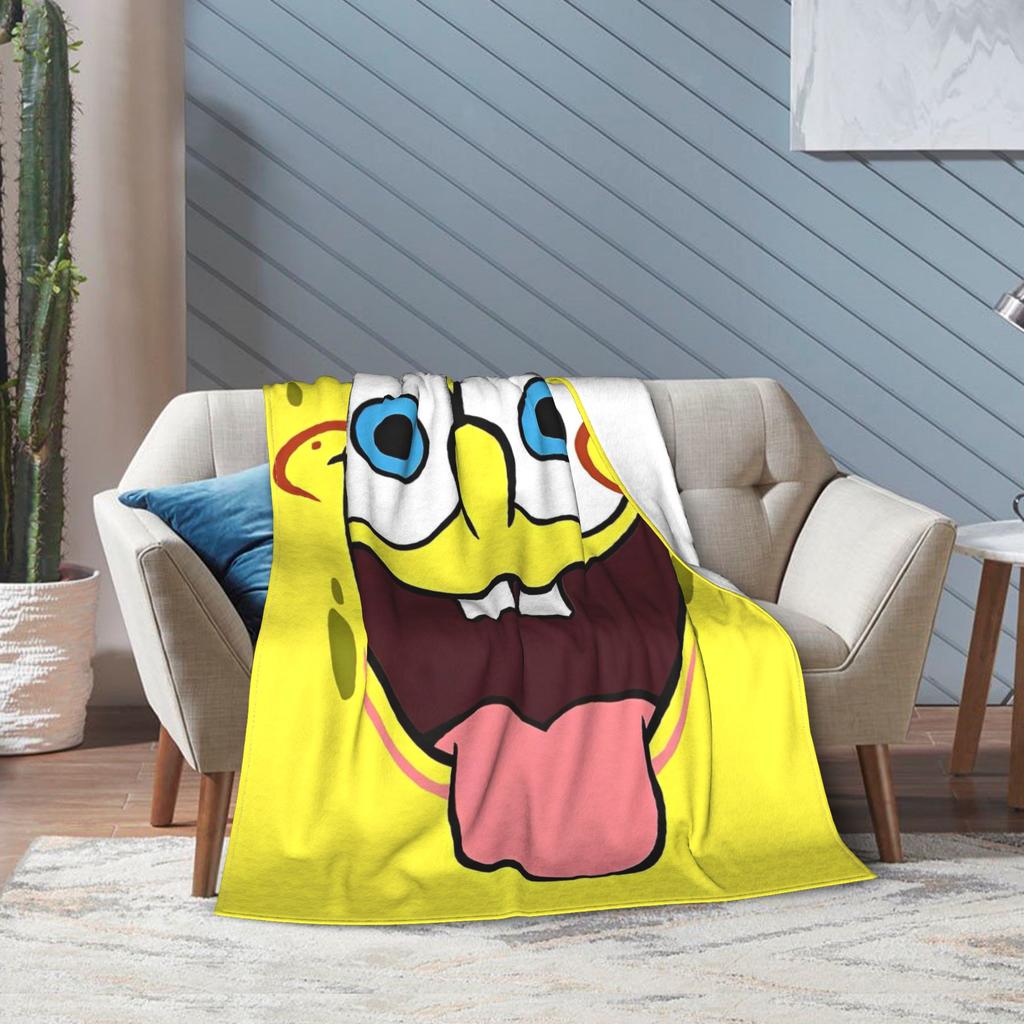 SpongeBob Happy Funny Face Cartoon Blanket Flannel Awesome Warm Throw Blanket for Coverlet Textile Decor