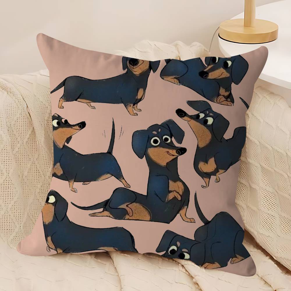 Cartoon Dachshund Dog Pillow Case Removable Washable Cushion Cover – All-Season Soft Linen