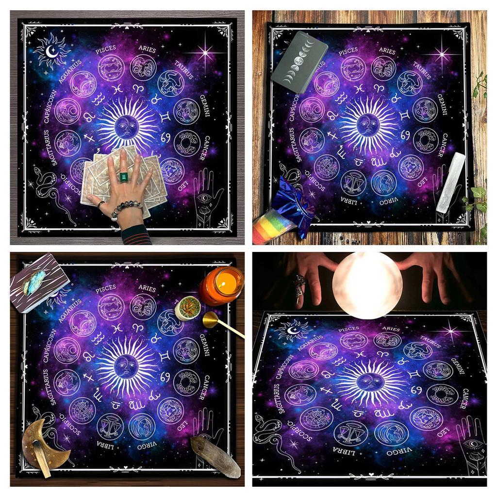 Tarot Card Tablecloth Altars Cloth Astrology Divinations Non-Slip Mat 12 Constellations Tablecloth Tapestry Home Decors