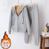 Fleece thickened casual suit women's winter simple solid color sports thin long sleeve hooded short jacket sweatpants