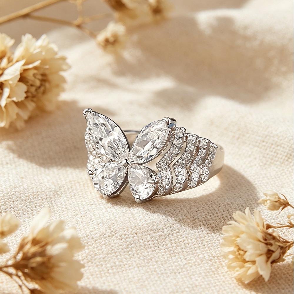 Exquisite Copperbutterfly ring, sparkling cubic zirconia ring, elegant anniversary jewelry gift