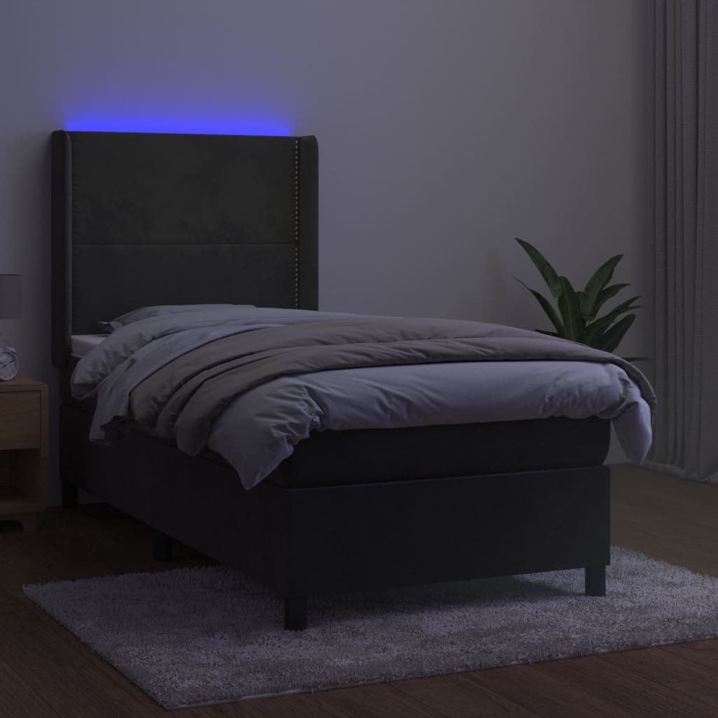 Vidaxl Łóżko Kontynentalne Z Materacem I Led, Szary Aksamit, 90X190 Cm