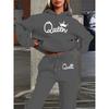 Womens Casual Hooded Sweatshirt Loose Pants Set With Letter Print Winter Wear