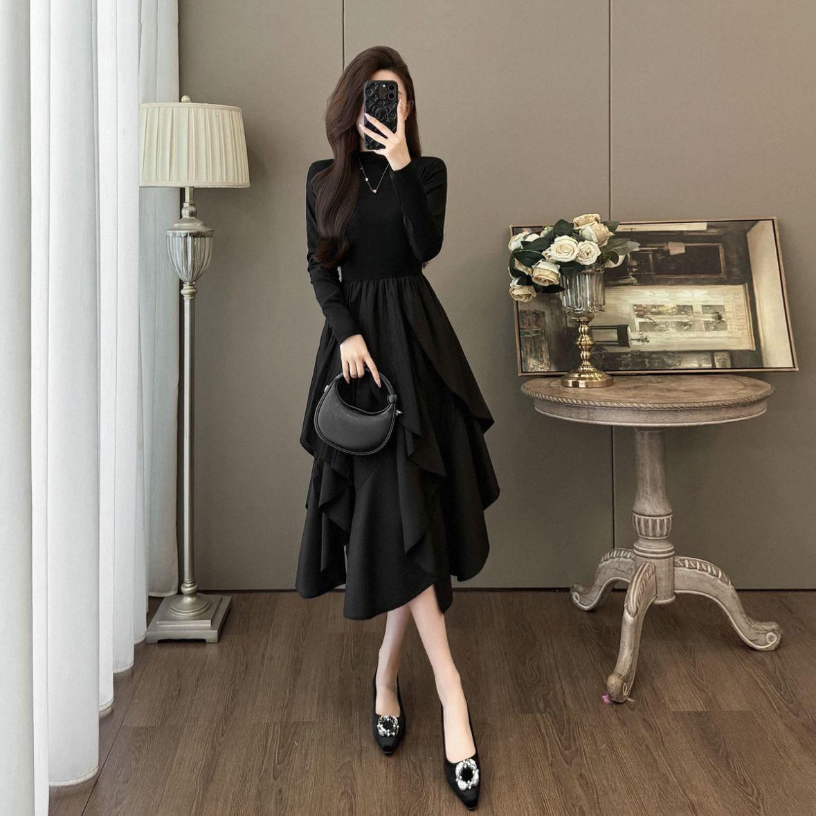 

Women s High-End Long Sleeve Waist-Cinched Slimming Autumn/Winter Tea Break French Dress 2025 XL