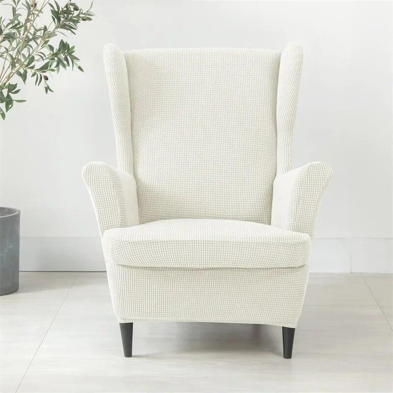 Solid Color Sloping King Back Chair Covers Elastic Polar Fleece Wing Chairs Cover with Seat Cushion Cover Furniture Protector