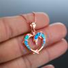 Boho Fashion Two Dolphins Heart Shaped Pendant Necklace for Women Girl Inlay Imitation Blue Opal Necklace Wedding Party Jewelry