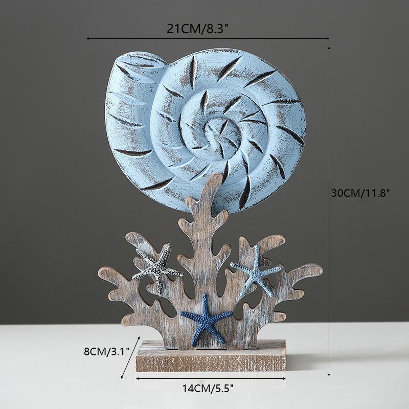

Mediterranean Style Wooden Small Fish Ornament Shell Coral Decoration Model Room, Soft Decoration TV Cabinet Table