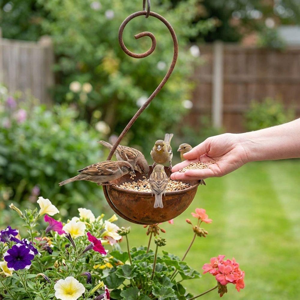 Rusty Metal Hanging Bird Bath Feeder Large Capacity Bird Water Bowl Bird Water Drinker  Backyard