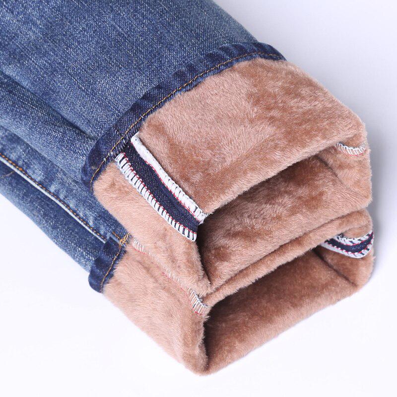 Winter Herren Warm Jeans Klassischer Stil Lässig Hohe Qualität Blau Verdickt Denim Hose Männlich Marke Hosen