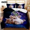 Cat Duvet Cover Set Lying Blue Cat Twin Bedding Set Kids Cute Kitten Comforter Cover Autumn Maple Leaves Polyester Quilt Cover Tool