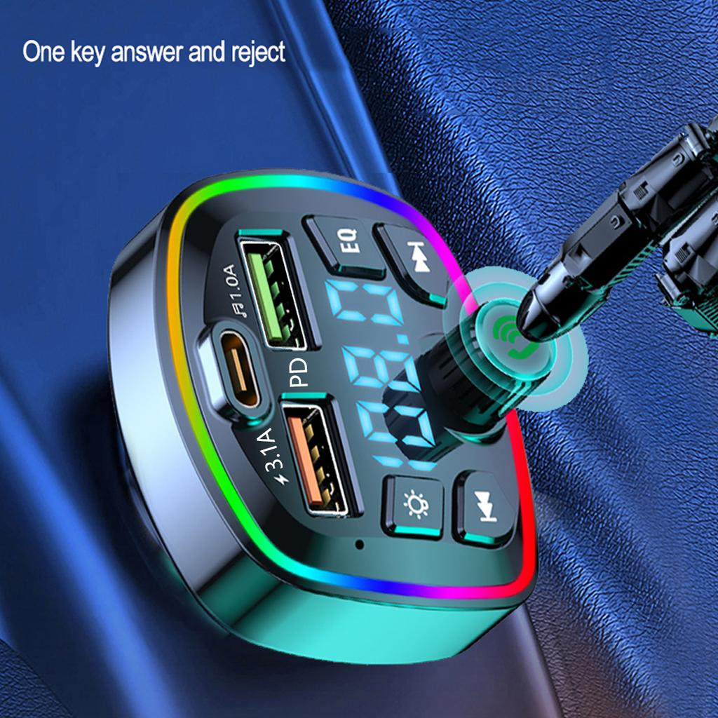 Q7 Bluetooth Car Charger Car Bluetooth 5.0 FM Transmitter Hands Free Mp3 2 USB Charger and PD QC Interface Wireless FM Modulator
