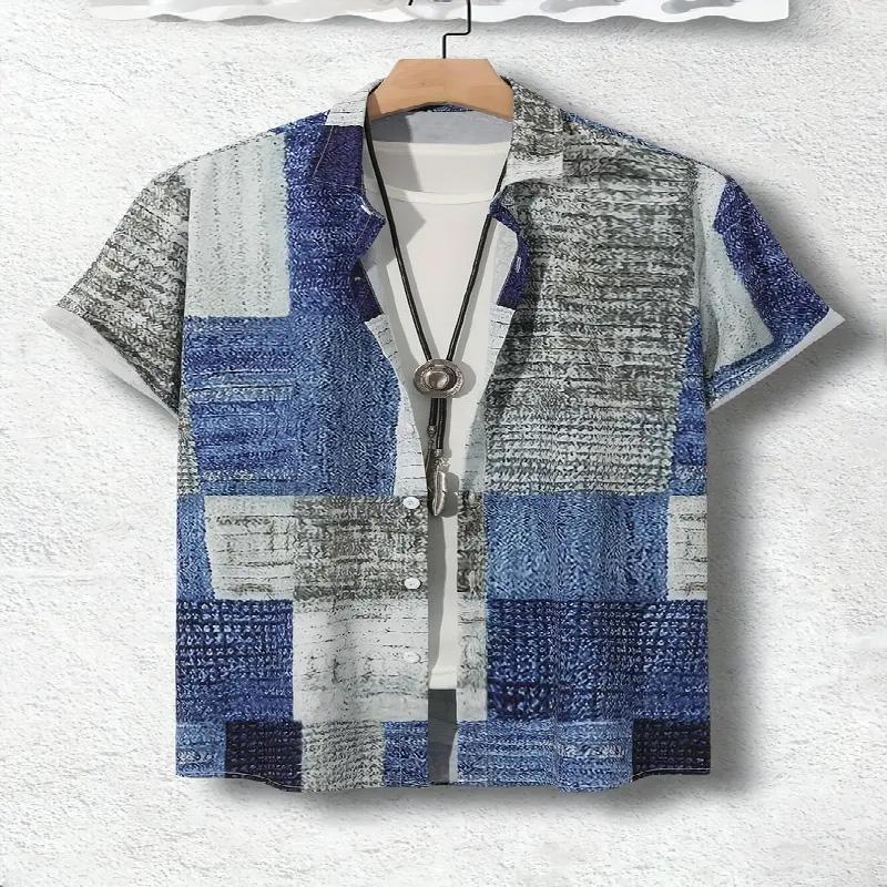 

Мужская рубашка с короткими рукавами и контрастным цветным рисунком, летняя мода, подходит для пляжа, активного отдыха и занятий спортом 5XL