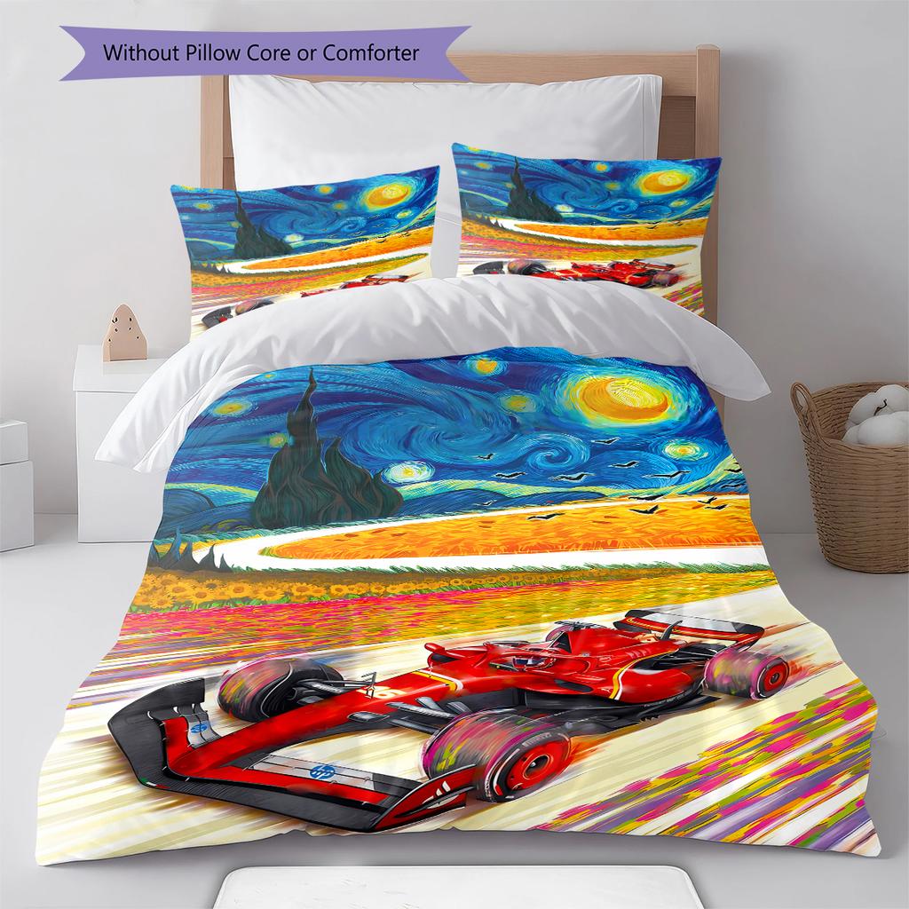 Formel 1 Muster Bettwäsche, Steppbett Set Bettbezug Kissenbezug Zuhause Geburtstagsgeschenk (1 Bettbezug + 2 Kissenbezüge, ohne Füllung)