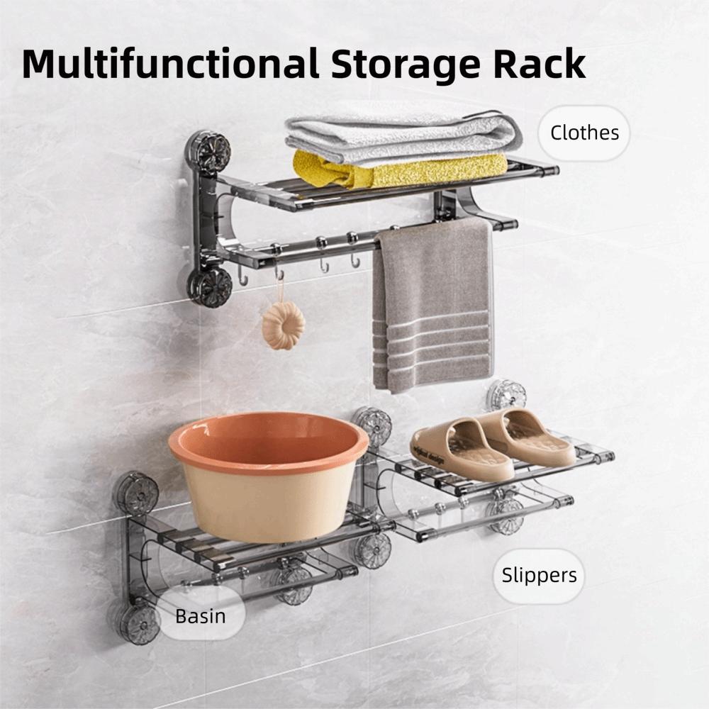 Wall Mount Toilet Storage Rack Vacuum Suction Cup Towel Rack Bathroom Towel Holder With Hook  Home