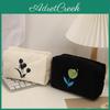 Floral Makeup Bag For Women Large Capacity Cotton Linen Portable Organizer Travel Case