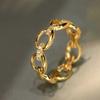 Huitan Chain Linked Women Ring Wedding Engagement Gold Color Accessories Inlaid Bright CZ Fashion Party Versatile Luxury Jewelry