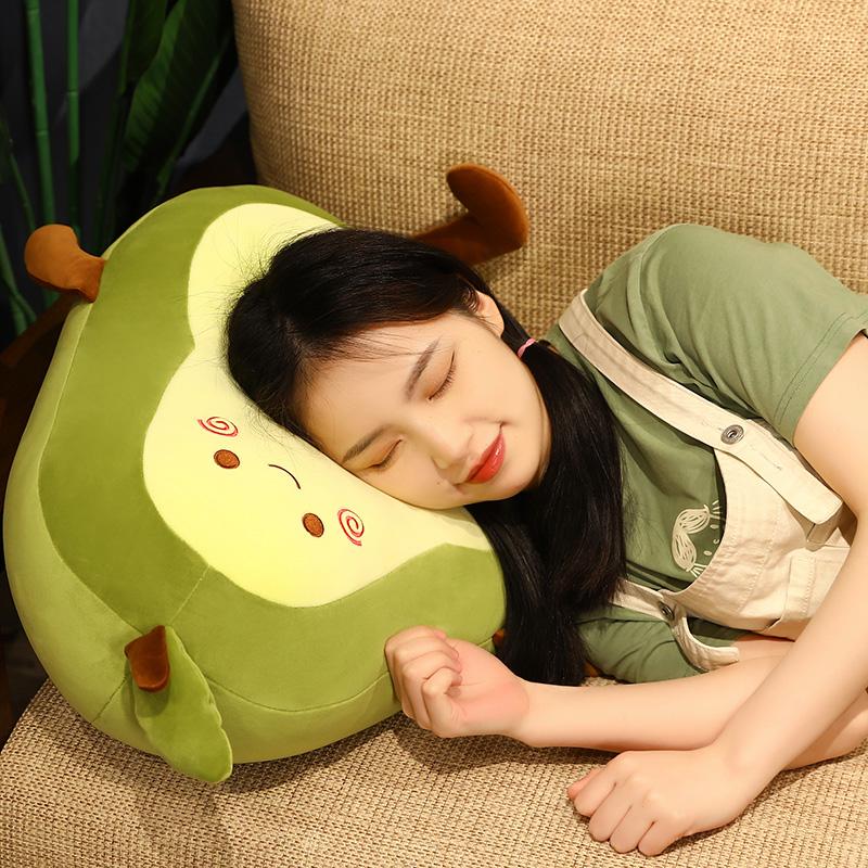 40~90Cm Green Soft Avocado Plush Pillow Stuffed Human Figured Fruit Cushion Smiling Face Happy Plushie Decor Gift