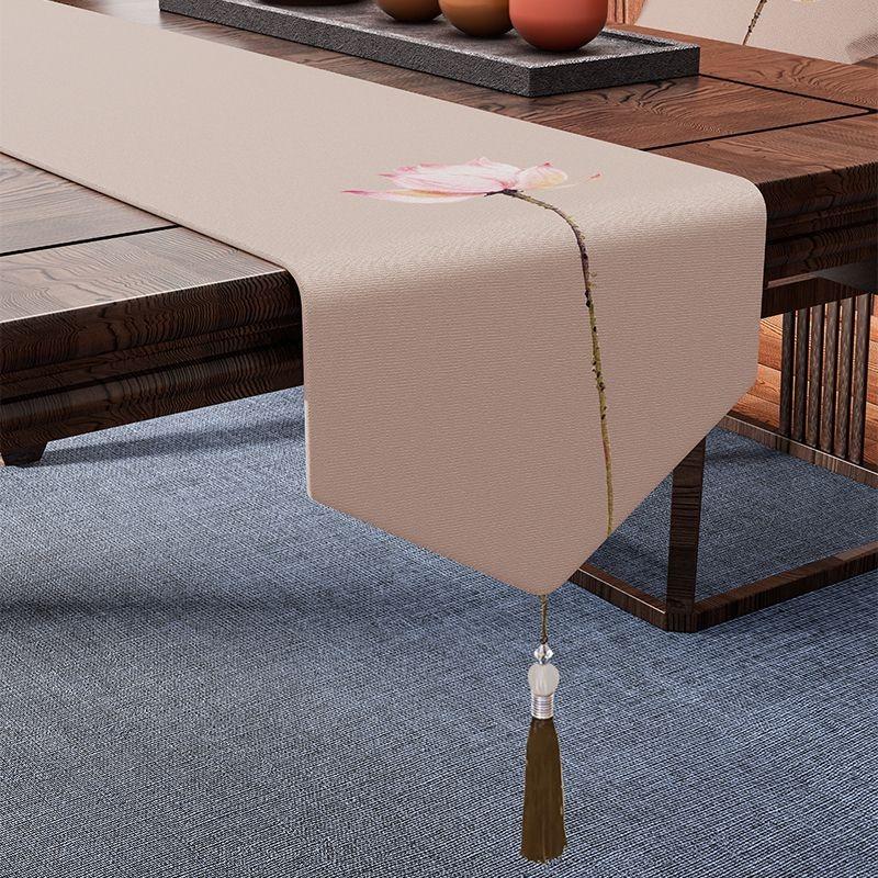 Camino de Mesa Impermeable de Alta Gama Tejido de Lino Algodón Seleccionado Decorativo Mantel para Mesa de Té TV con Borlas Dorado Caminos de Mesa