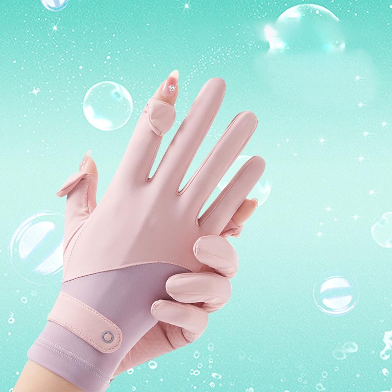 Summer Ice Silk Sunscreen Gloves for Women's Outdoor Driving and Riding Non Slip Touch Screen Flip Elastic Breathable Long Finger Thin Style