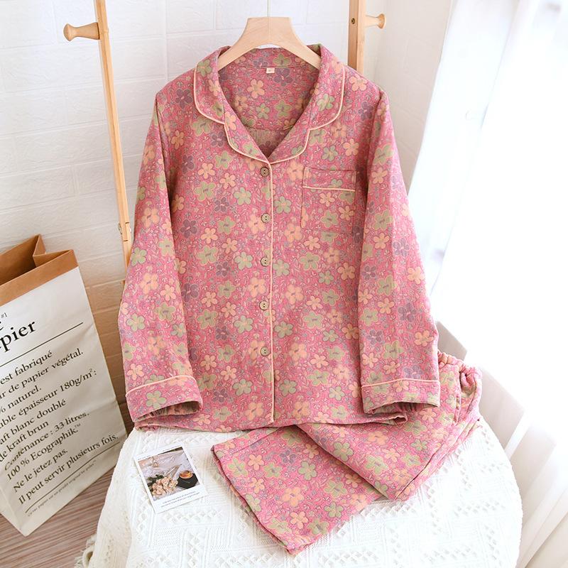 

Осенне-зимняя хлопковая пижама с принтом, кардиган с длинными рукавами, комплект из 2 предметов, свободная повседневная пижама, домашняя одежда M