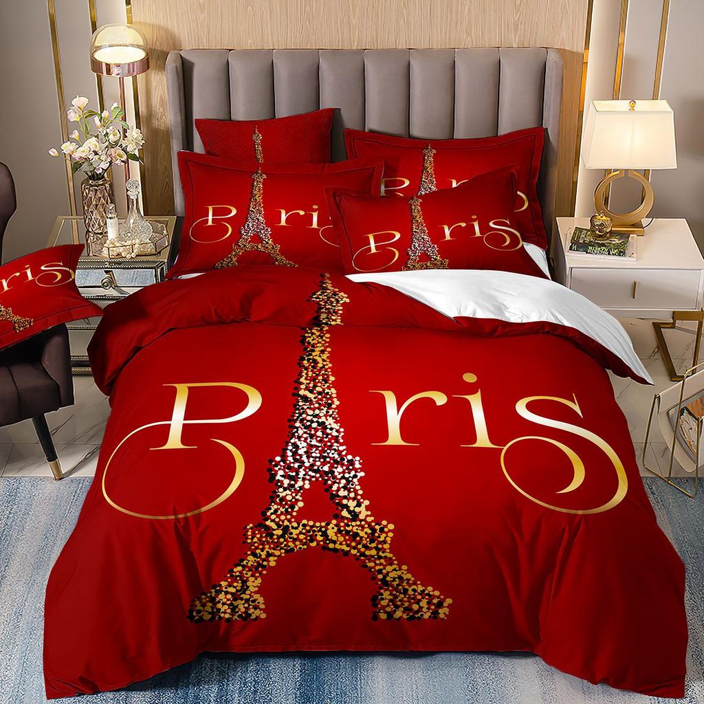 Eiffel Tower Bedding Three-Piece Cherry Blossom 3D Digital Printing Direct Sales
