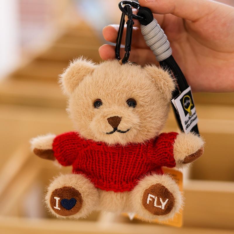 Wholesale 10Cm Bear Pendant Doll Keychain Printed Bear Backpack Pendant Soft Stuffed Bear Keyring For Students Graduation Gifts