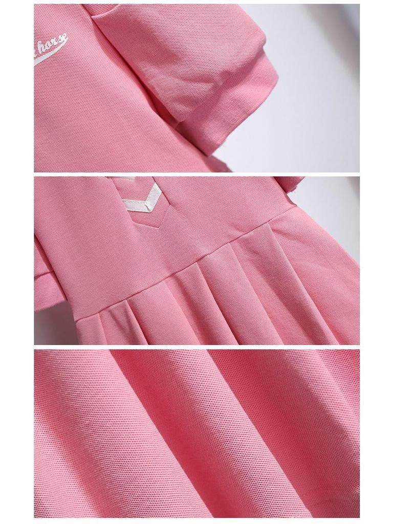 Girls' Polo Collar Pleated Dress - Sweet Fragrance Style for Children