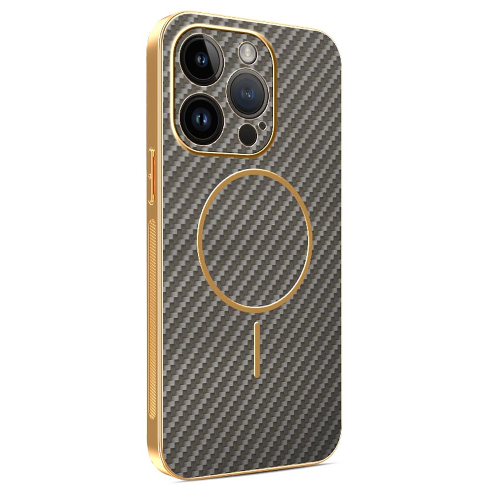 For iPhone 14 Pro Phone Case Carbon Fiber Textured Electroplated TPU Back Cover
