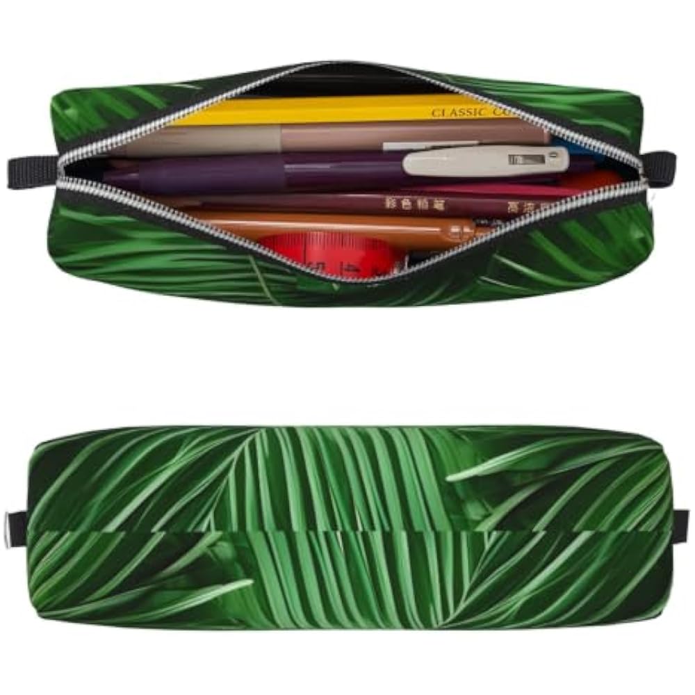 Cute Green Palm Leaf Print Unisex Pencil Case Pouch Office Travel Stationery Organizer Storage Ba...