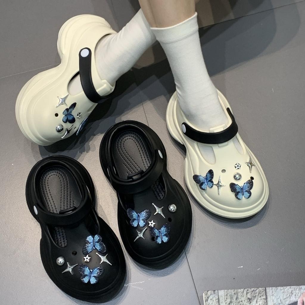 7.0Cm Heightening Hole Shoes Women's Fashion Versatile Trend Outer Wear Runaway Tired Feet Non-slip Bag Head Slippers