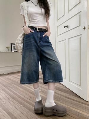 Blugi retro americani Vintage Y2k Baggy Jorts femei de vară cu talie înaltă Coreeană Streetwear până la genunchi Blugi cu picioare largi Harajuku pantaloni scurți casual din denim