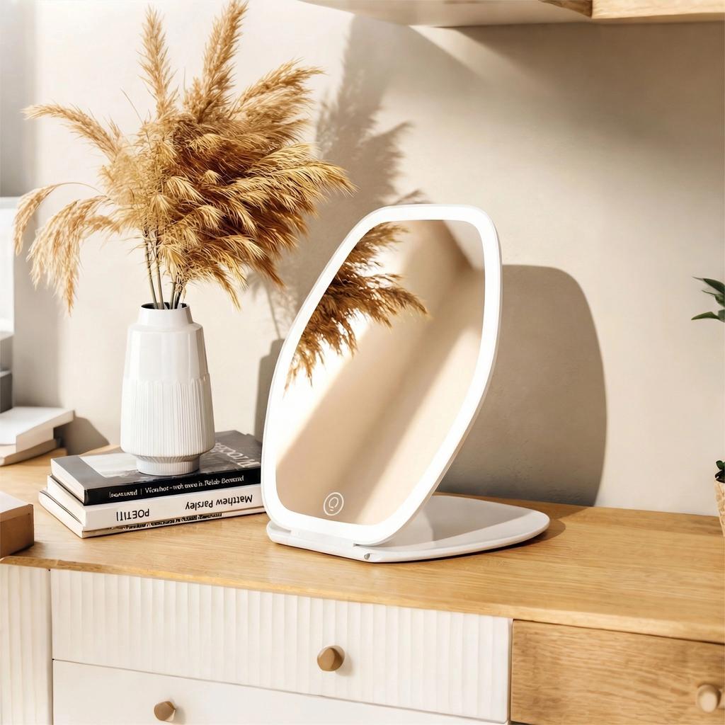 Mini Touch Screen 3 Color LED Dimmable USB Rechargeable Portable Foldable Desk Pocket Vanity Mirror