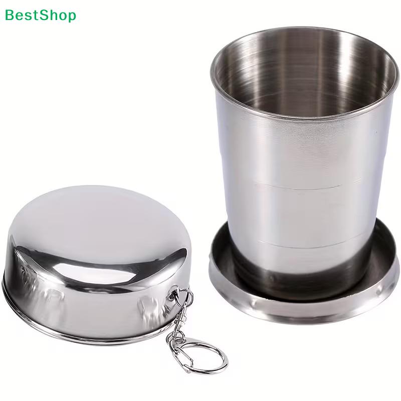 Collapsible Stainless Steel Shot Glass - Foldable Pocket Cup with Keychain, Portable Drinking Cup for Travel/Outdoor
