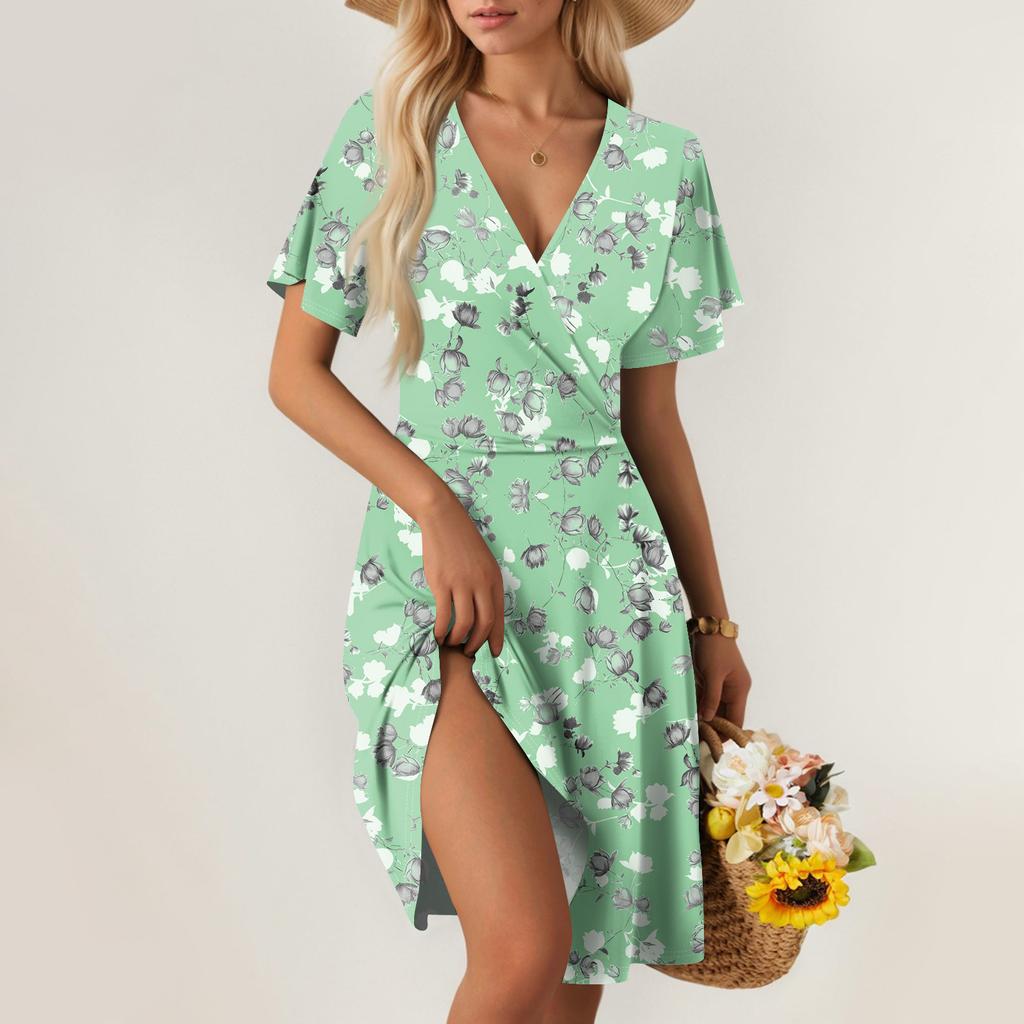 Robe d'été ample pour femme, tenue décontractée à col en V profond, chemise élégante
