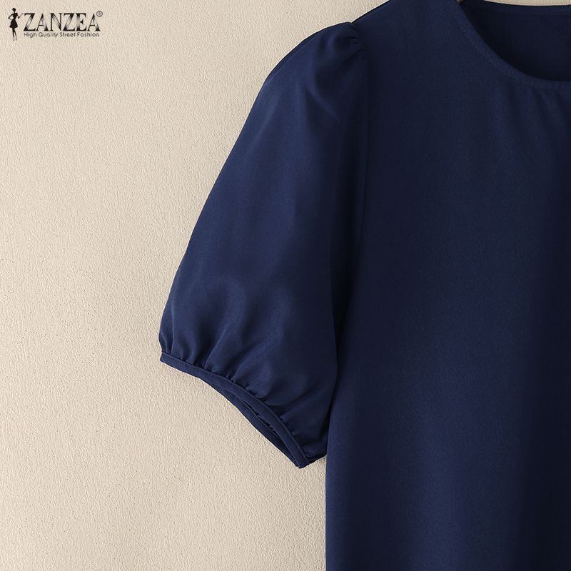 ZANZEA Women Casual Round Neck Solid Color Summer Short Sleeve Dress