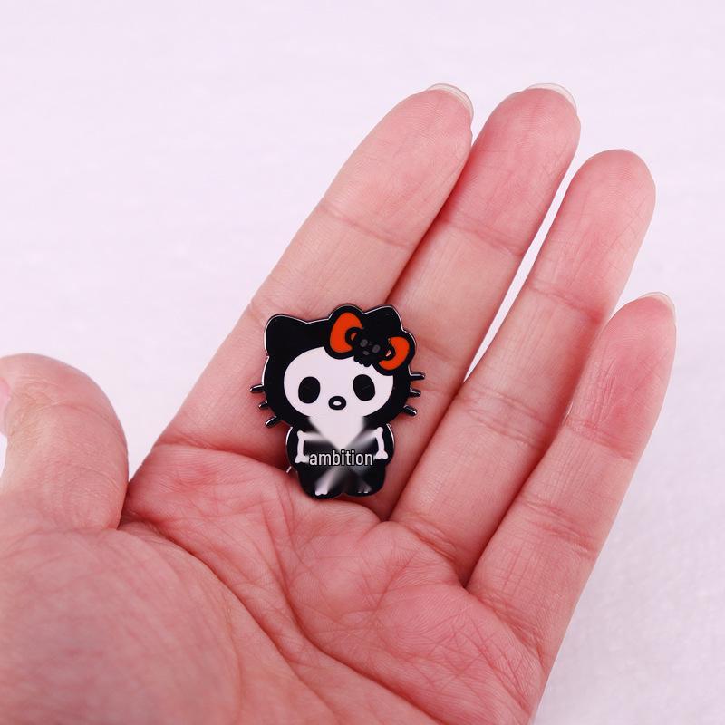 Cartoon Skull Cat Halloween Brooch - Cute Badge for Girls