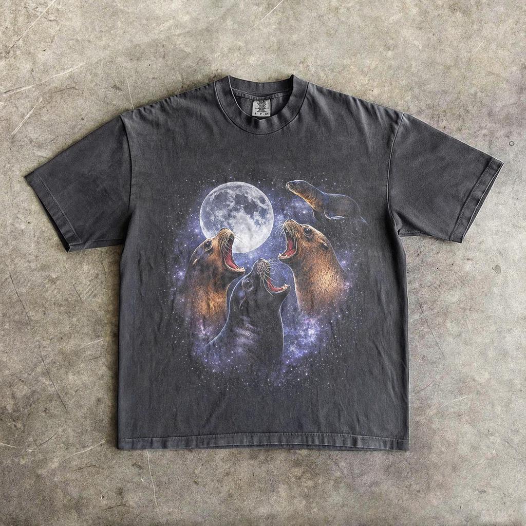 Three California Sea Lion Moon Shirt, Galaxy Marine Animal Tee, Space Ocean Lover Gift, Celestial Wildlife Art, Cosmic Seal Top