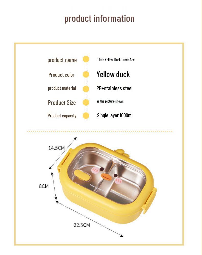 Children's Cartoon Duck Insulated Stainless Steel Bento Lunch Box with Compartments for Students and Office Workers