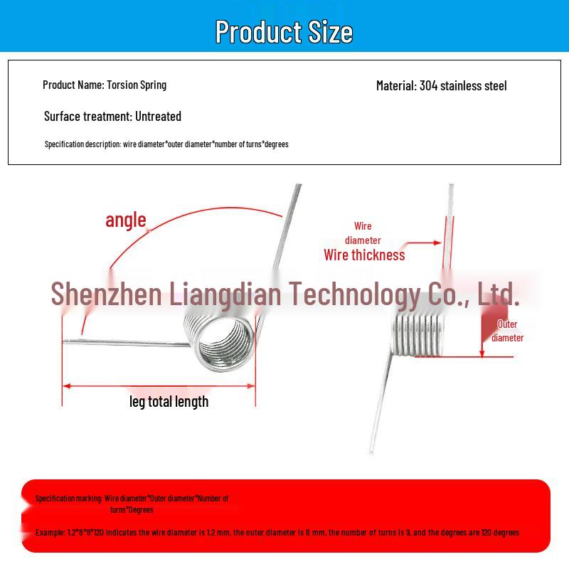 304 Stainless Steel Right-Hand Torsion Spring, 0.8mm Wire, 5.5-6.5mm Outer Diameter, 60°-180° Torque.