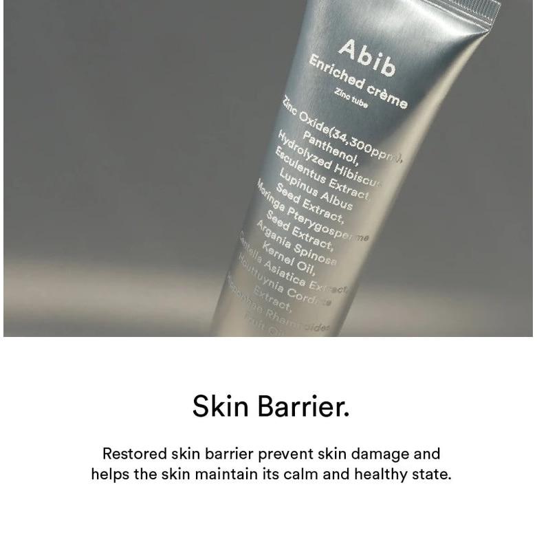 Abib Crème Concentrée Zinc Tube Crème 70ml Soin Peau Sensible Barrière Hydratante