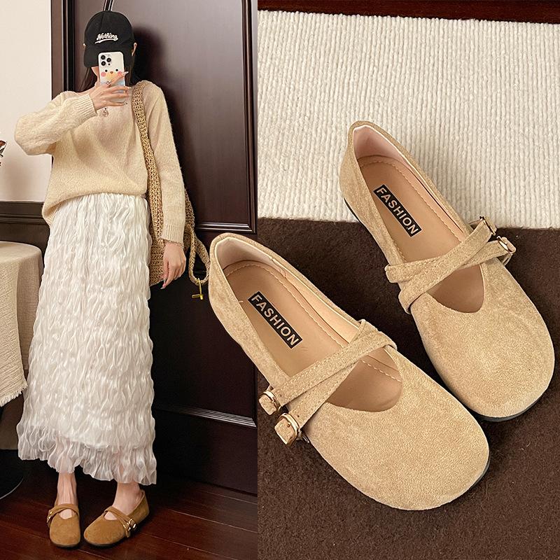 Spring new retro grandma shoes round head Mary Jane shoes one word buckle shallow mouth flat sole shoes women