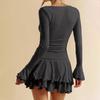 Women Western Cowboy Fitted Long-sleeved Casual Patchwork Dress