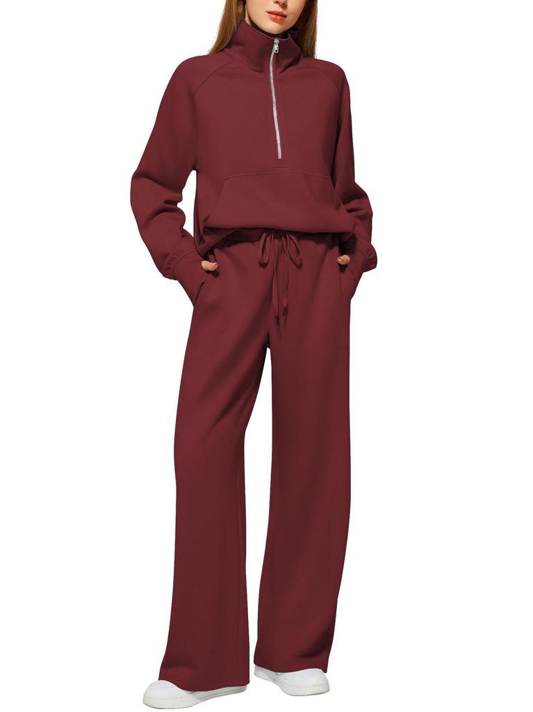 2025 Women's Oversized Half-Zip Sweatshirt and Wide-Leg Pants Set for Autumn/Winter