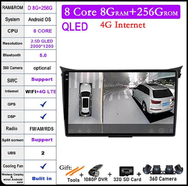 QLED DSP Android 14 For Hyundai I30 Elantra GT 2012 2013 2014 2015 2016 Car Auto Radio Multimedia Video Player Navigation